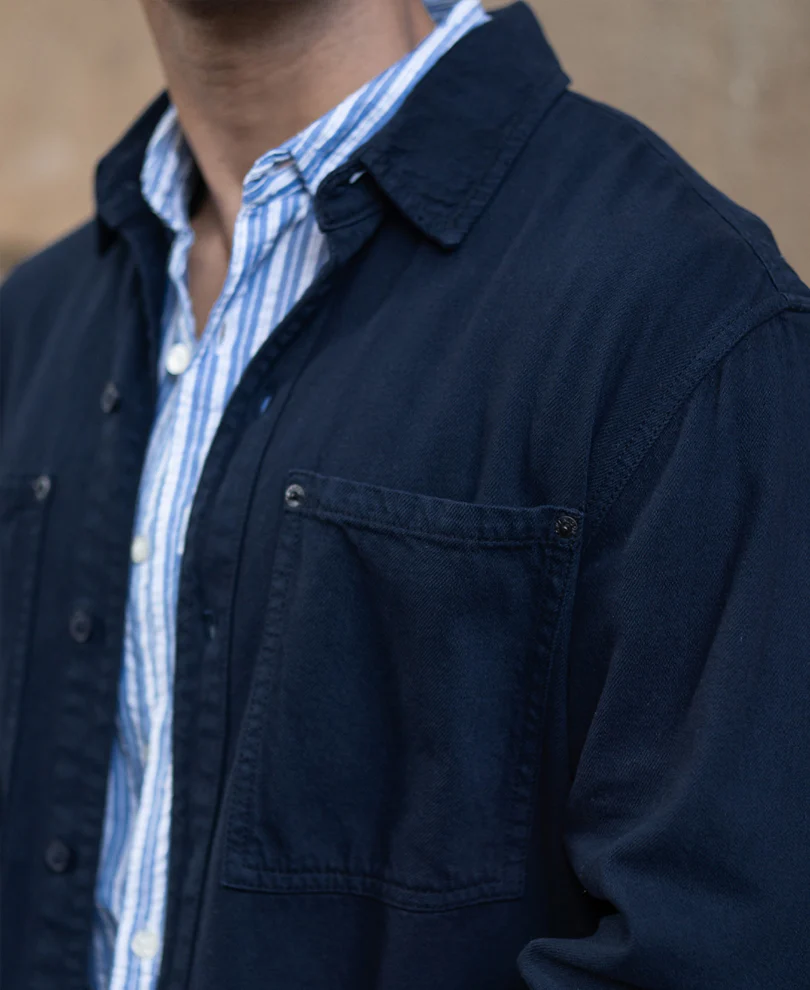 Navy Overdyed Twill Overshirt 100% Cotton - Image 4