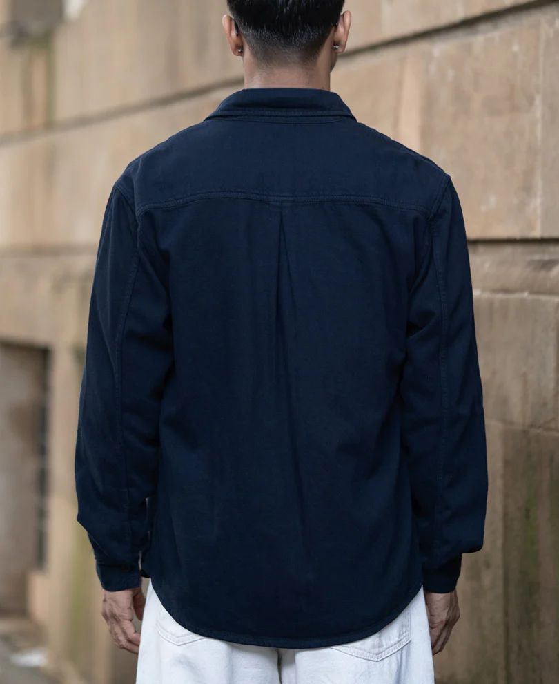 Navy Overdyed Twill Overshirt 100% Cotton - Image 5