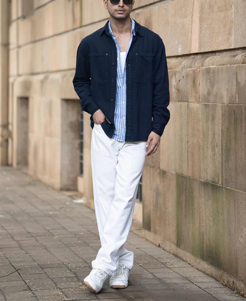Navy Overdyed Twill Overshirt 100% Cotton - Image 6