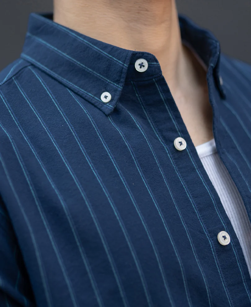 Navy Oxford Stripe Shirt 100% Cotton - Image 3