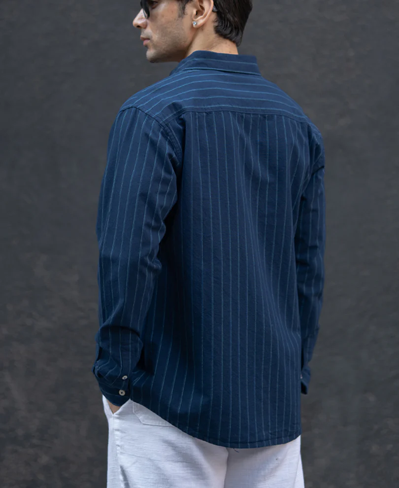 Navy Oxford Stripe Shirt 100% Cotton - Image 5