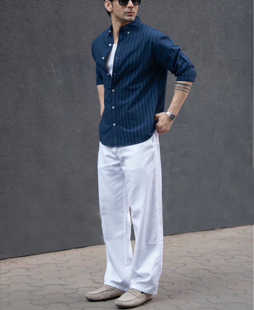 Navy Oxford Stripe Shirt 100% Cotton - Image 6