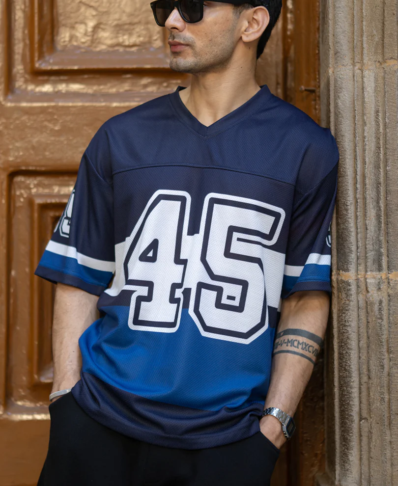 Navy Printed Oversized Jersey T-Shirt - Image 2