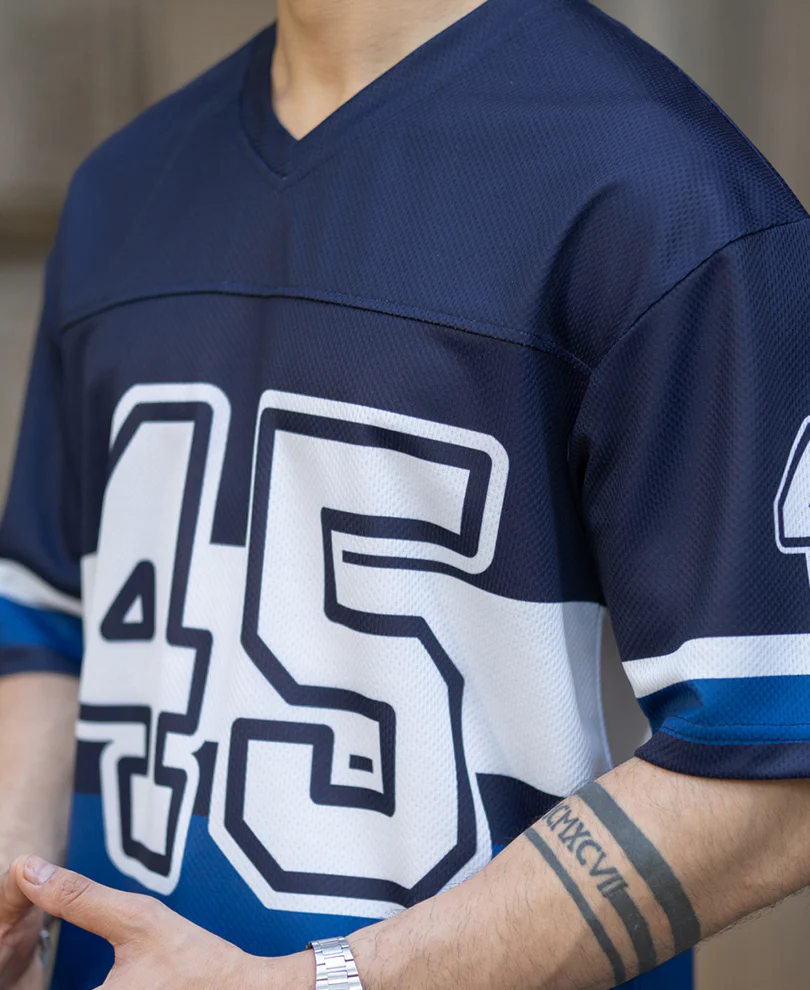 Navy Printed Oversized Jersey T-Shirt - Image 4
