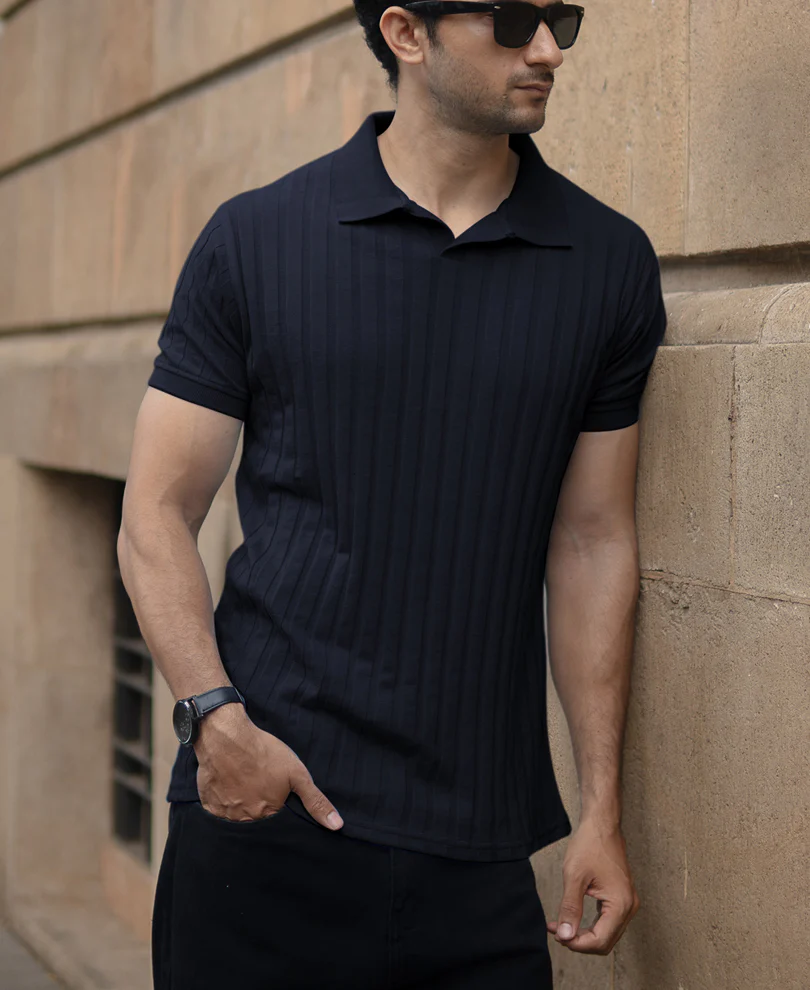 Navy Self Stripe T-Shirt - Image 2