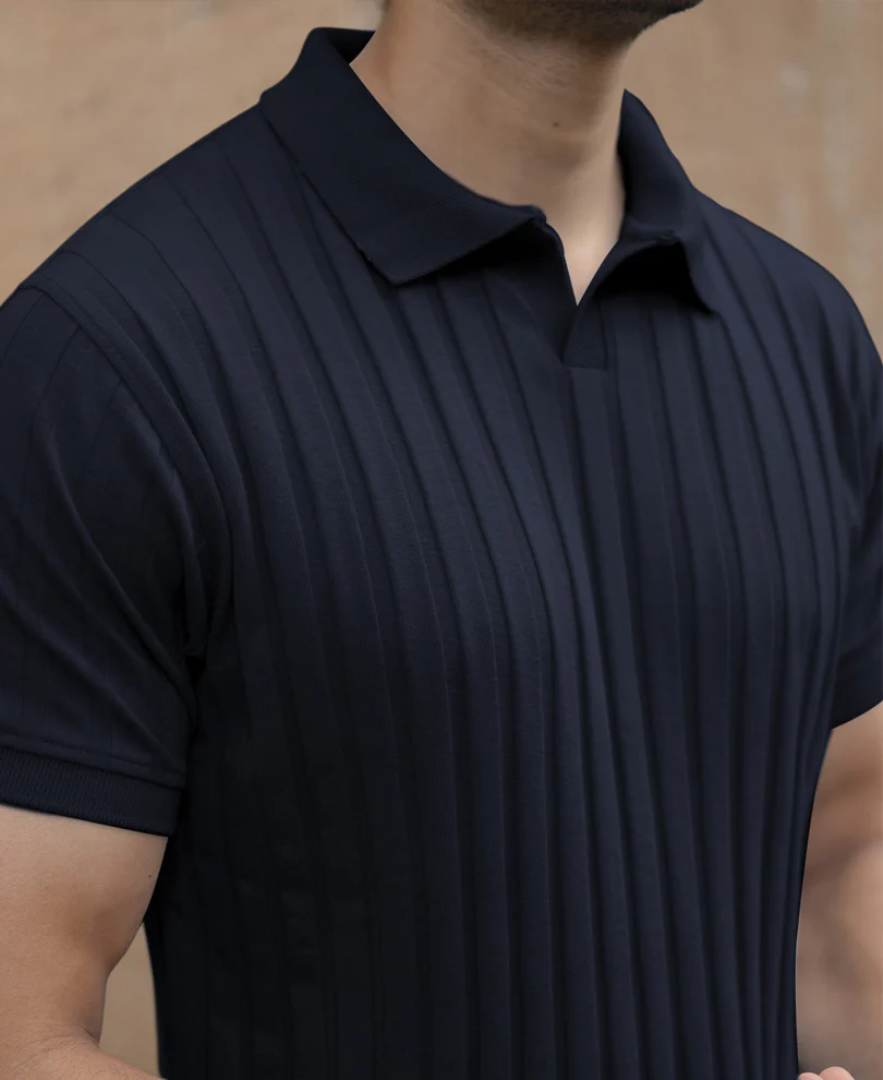 Navy Self Stripe T-Shirt - Image 3