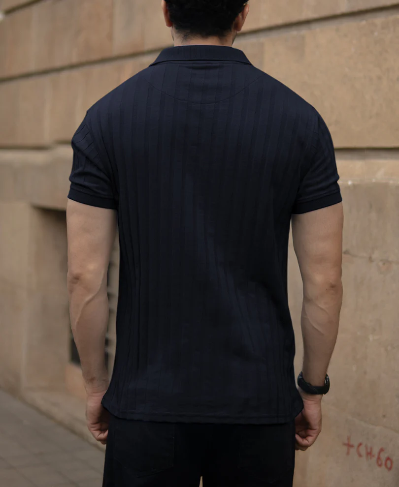 Navy Self Stripe T-Shirt - Image 4