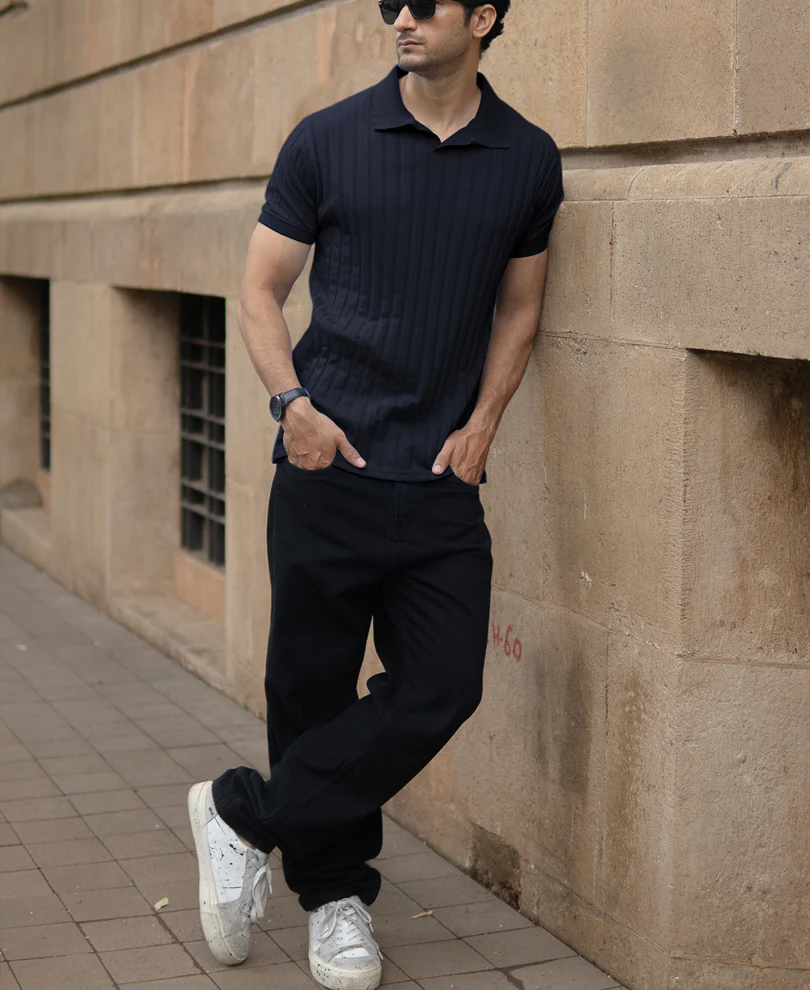 Navy Self Stripe T-Shirt - Image 5