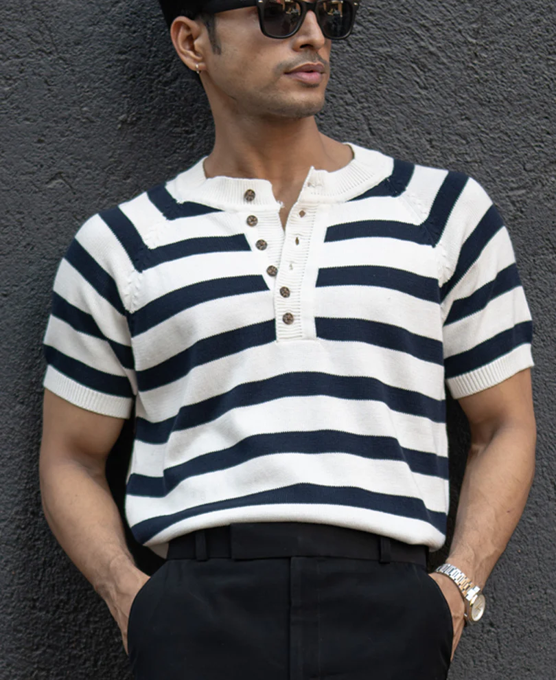 Navy Striped Raglan T-Shirt 100% Cotton - Image 4