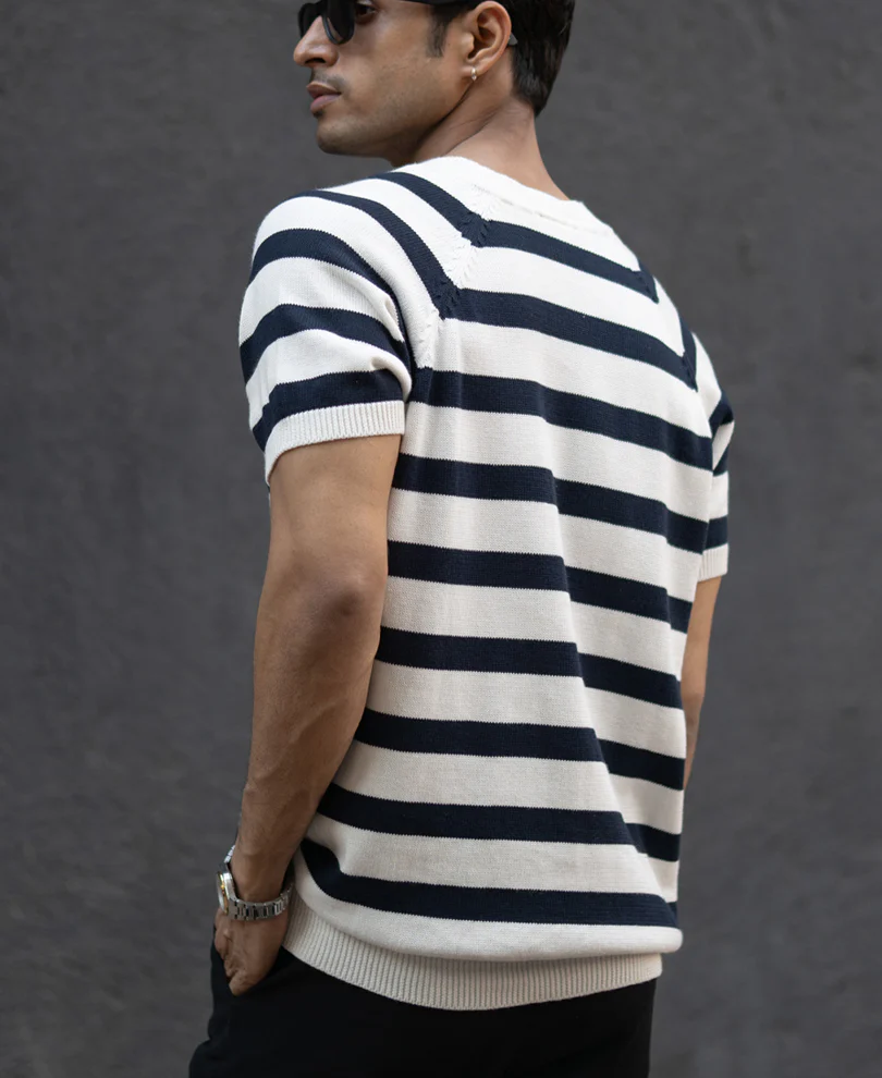Navy Striped Raglan T-Shirt 100% Cotton - Image 6