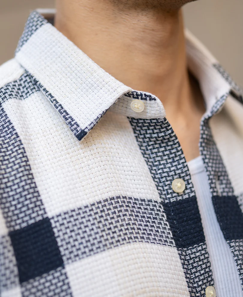 Navy Structure Checked Shirt - Image 4