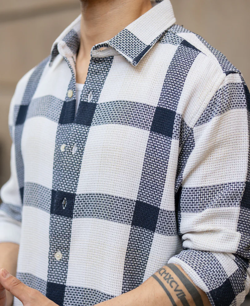 Navy Structure Checked Shirt - Image 5