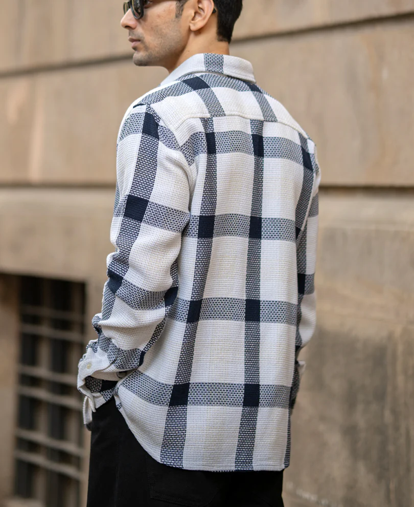 Navy Structure Checked Shirt - Image 6