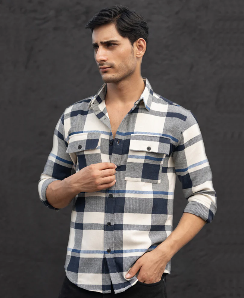 Navy Structure Checks Shirt - Image 2