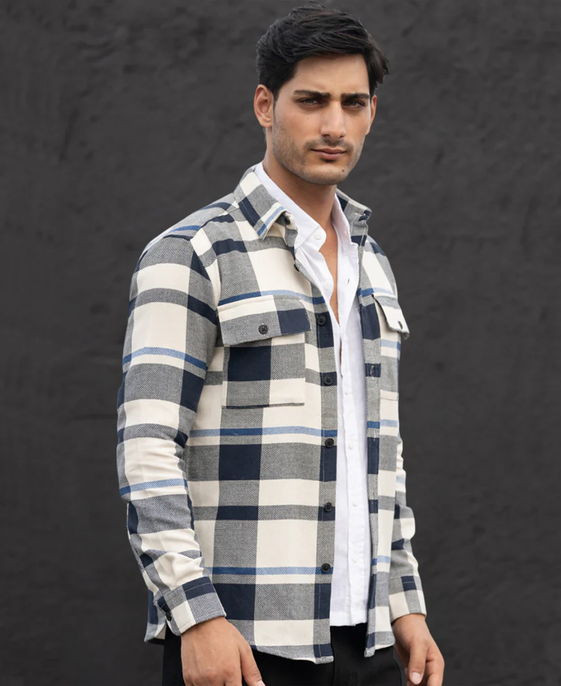 Navy Structure Checks Shirt - Image 3