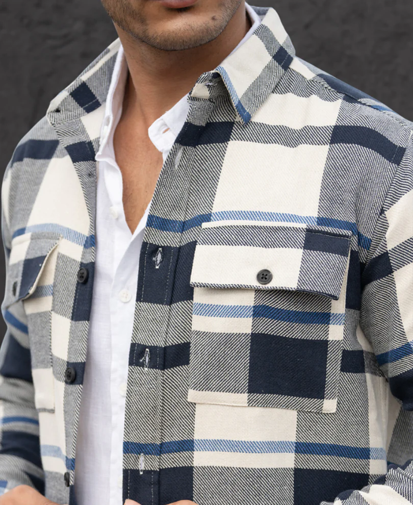 Navy Structure Checks Shirt - Image 4