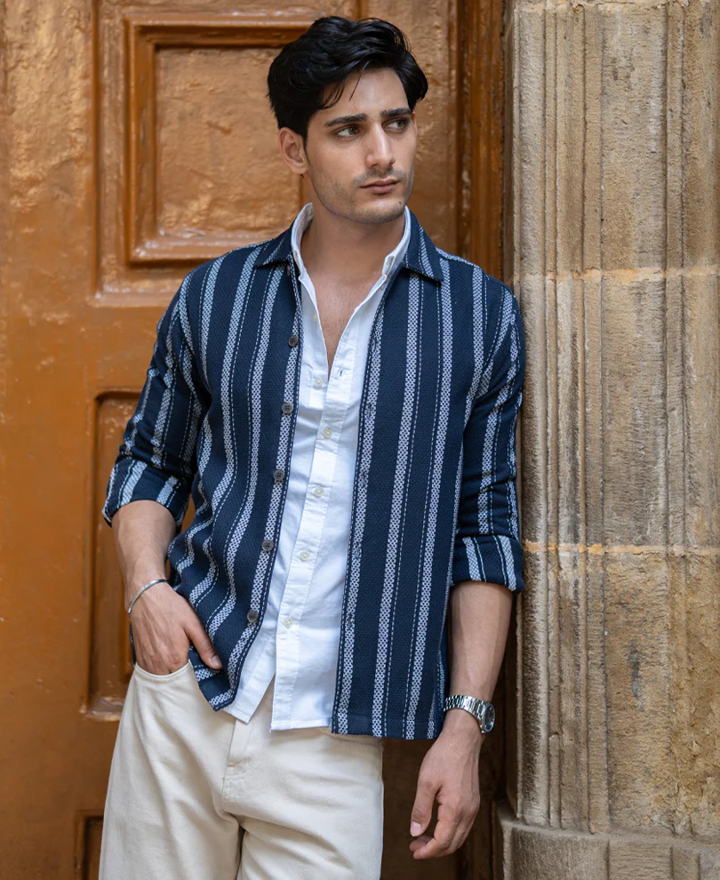Navy Structure Stripe Shirt - Image 2