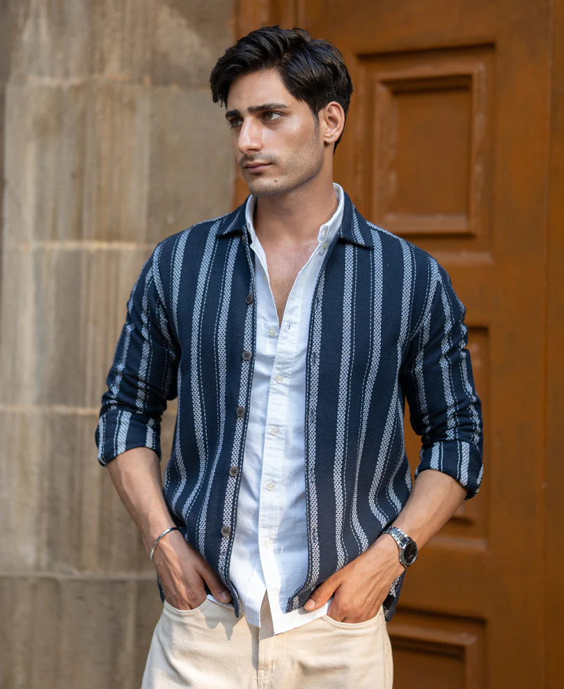 Navy Structure Stripe Shirt - Image 3