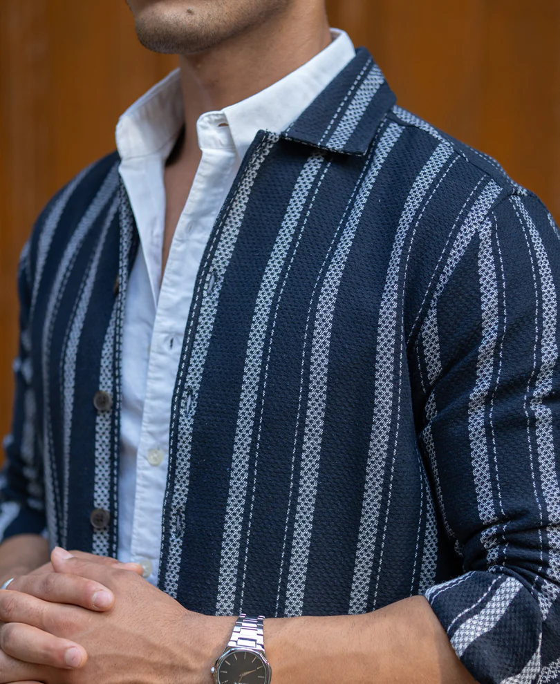 Navy Structure Stripe Shirt - Image 4