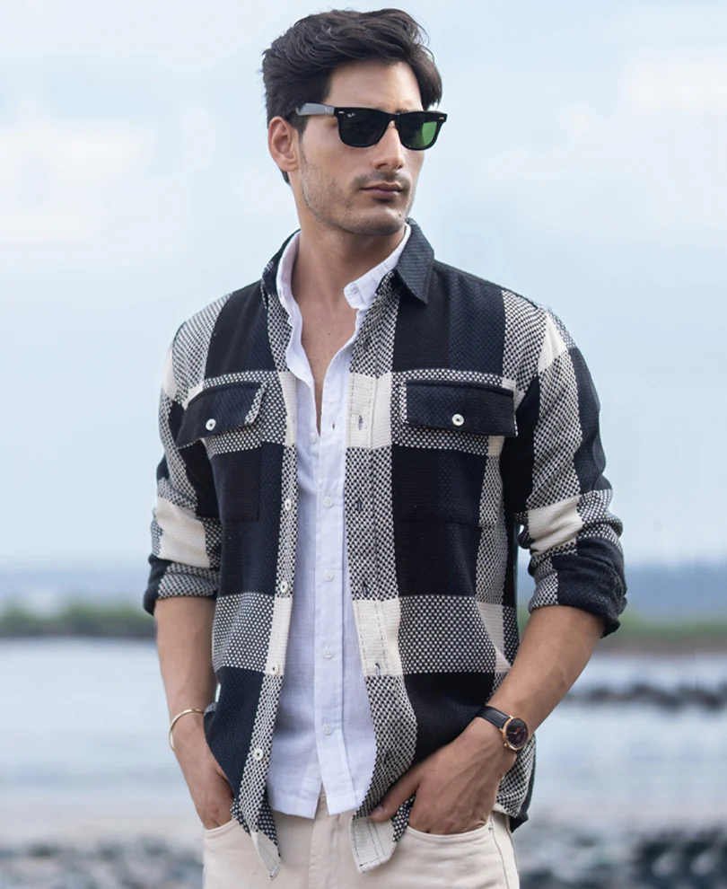 Navy Structured Checked Shirt - Image 2
