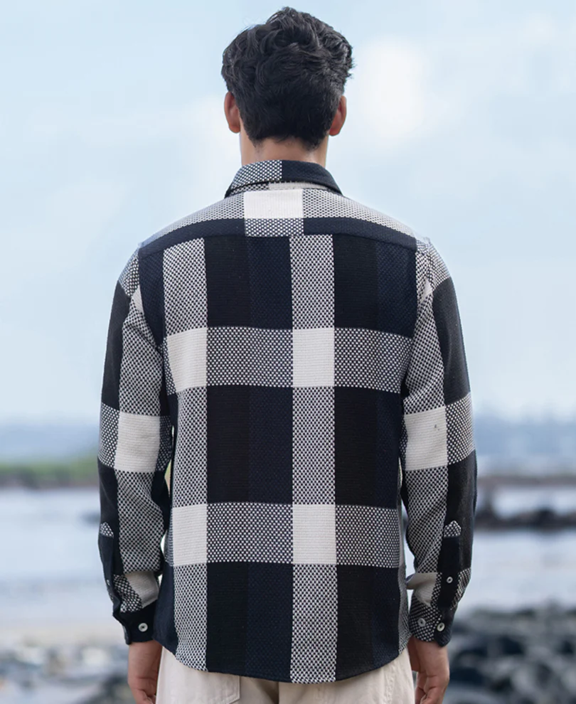 Navy Structured Checked Shirt - Image 5