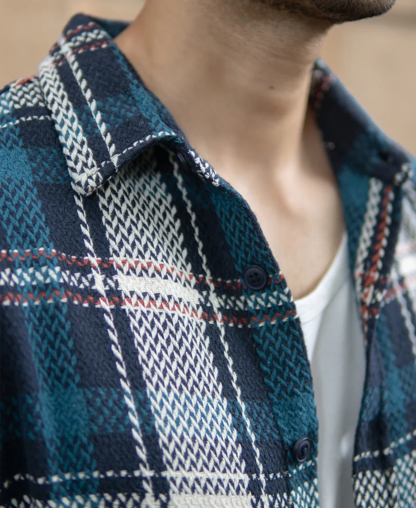 Navy Structured Checks Shirt - Image 3