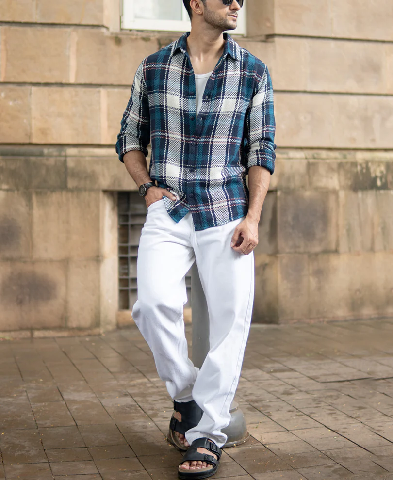 Navy Structured Checks Shirt - Image 6