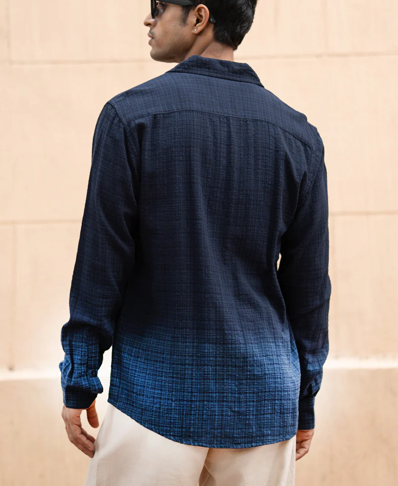 Navy Structured Ombre Shirt 100% Cotton - Image 3