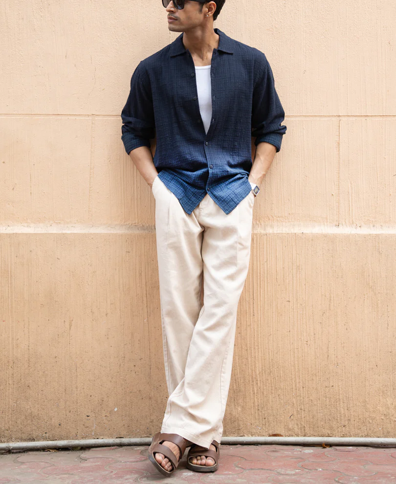Navy Structured Ombre Shirt 100% Cotton - Image 4
