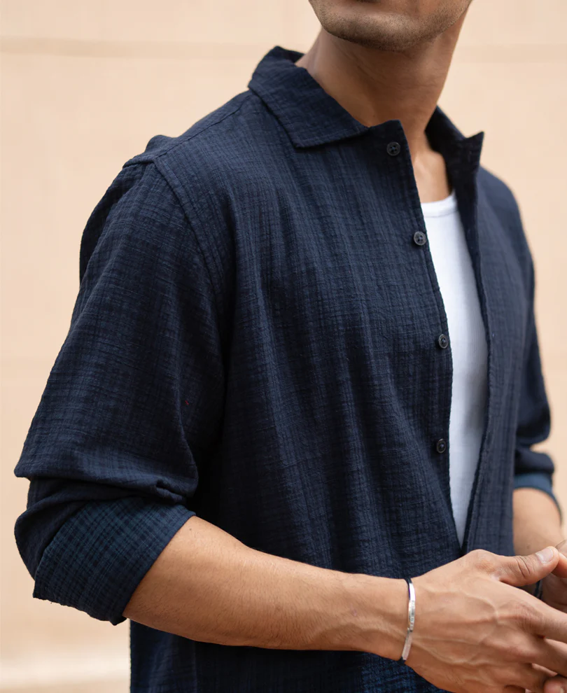 Navy Structured Ombre Shirt 100% Cotton - Image 5