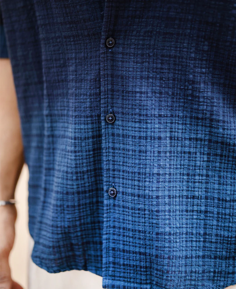 Navy Structured Ombre Shirt 100% Cotton - Image 6