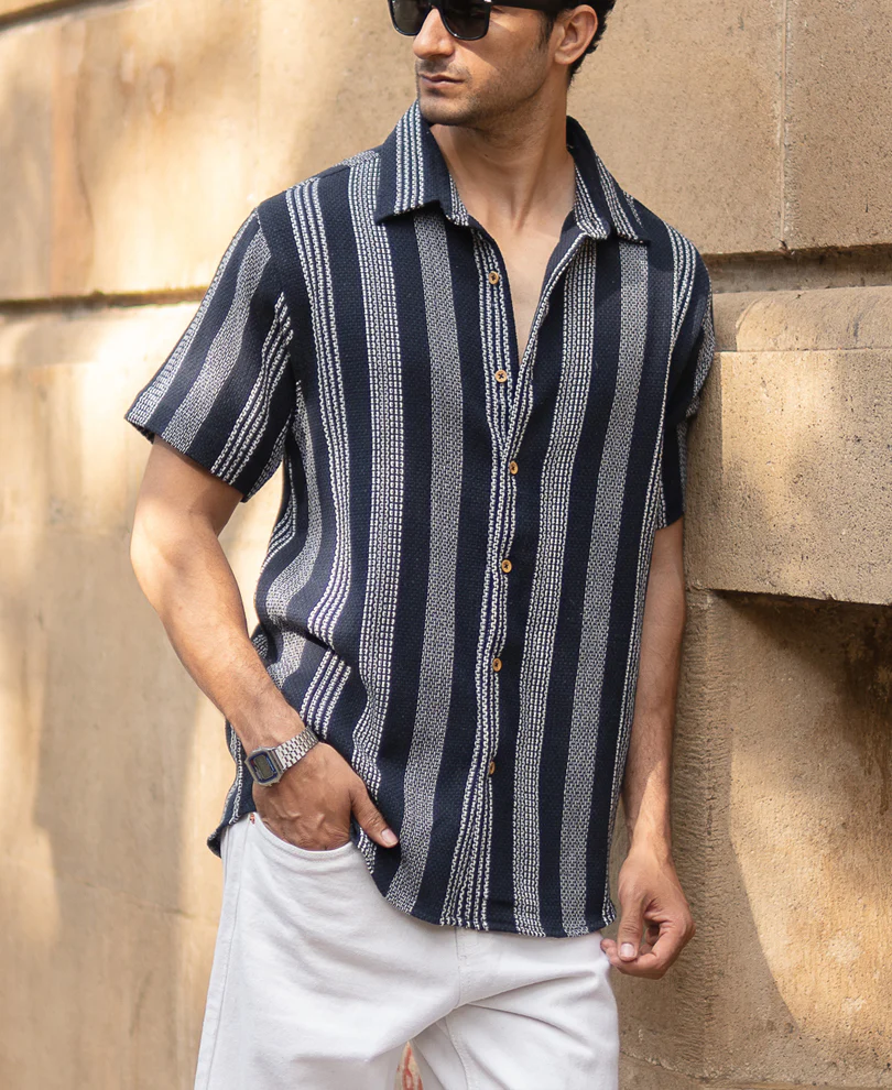 Navy Structured Stripe Shirt - Image 2