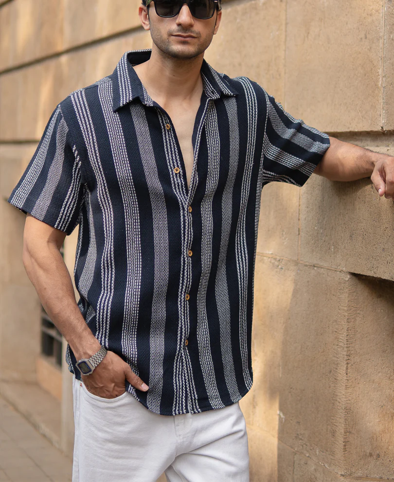 Navy Structured Stripe Shirt - Image 3