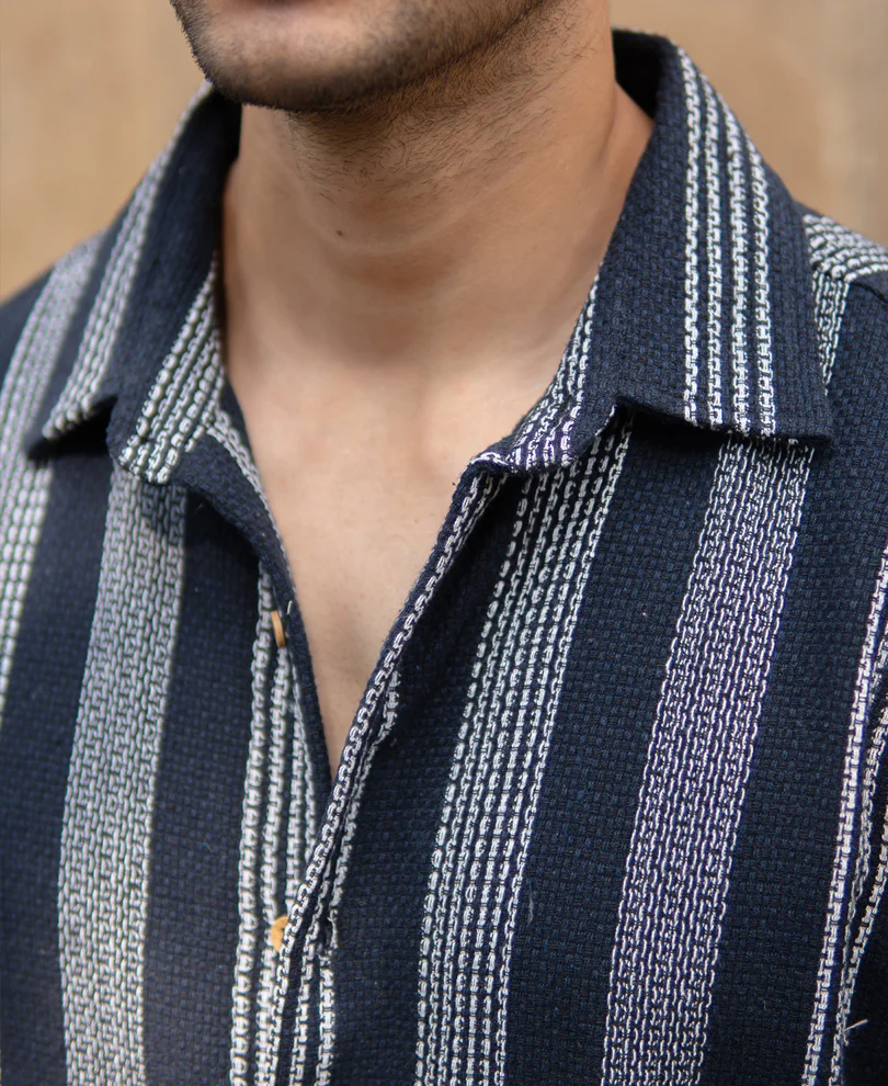 Navy Structured Stripe Shirt - Image 4