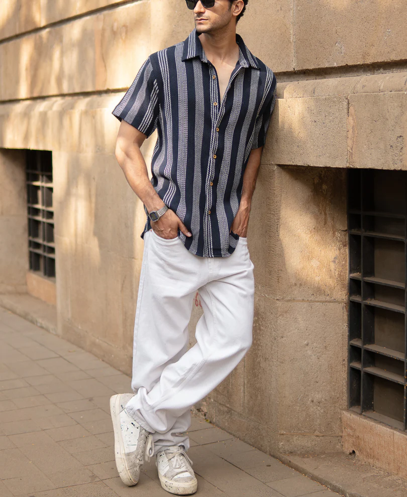 Navy Structured Stripe Shirt - Image 6