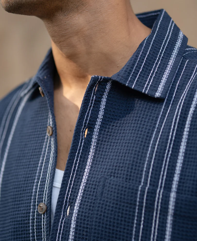 Navy Structured Striped Shirt 100% Cotton - Image 5