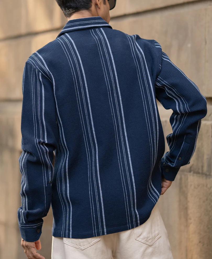 Navy Structured Striped Shirt 100% Cotton - Image 6