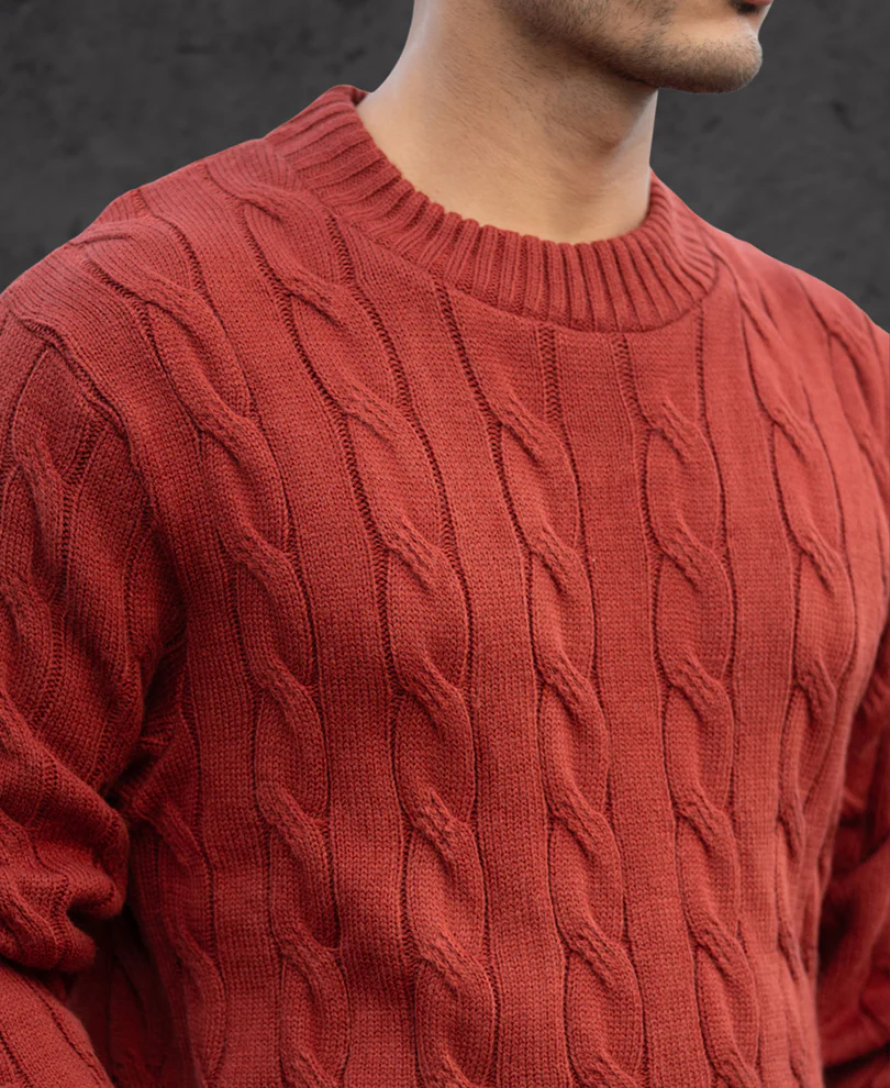 Ochre Distressed Cable Knit T-Shirt - Image 2