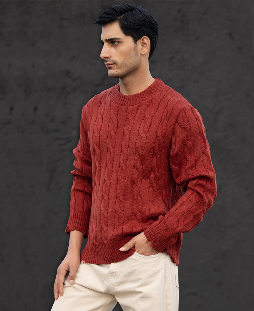 Ochre Distressed Cable Knit T-Shirt - Image 4