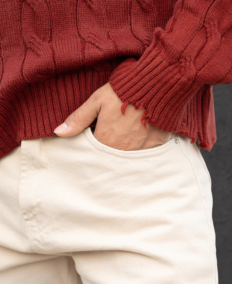 Ochre Distressed Cable Knit T-Shirt - Image 5