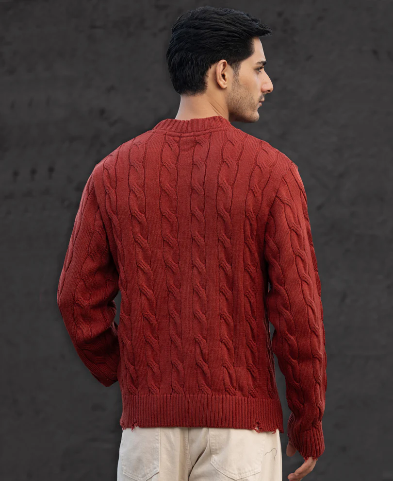 Ochre Distressed Cable Knit T-Shirt - Image 6