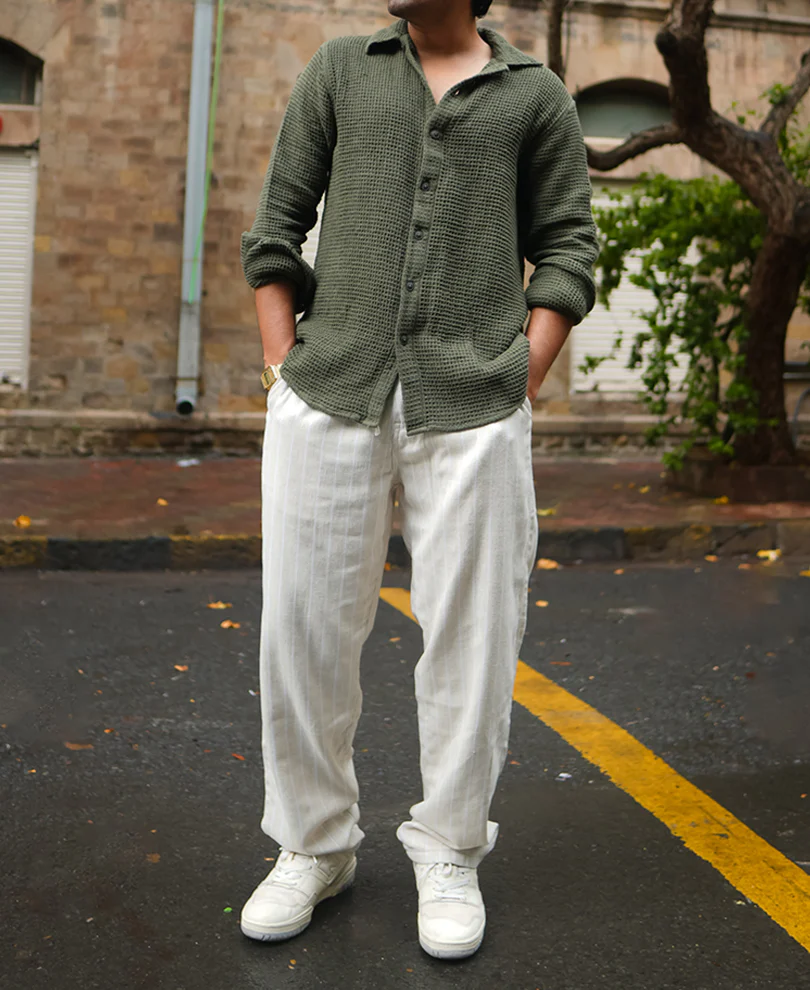 Off White and Beige Baggy Fit Pant - Image 6