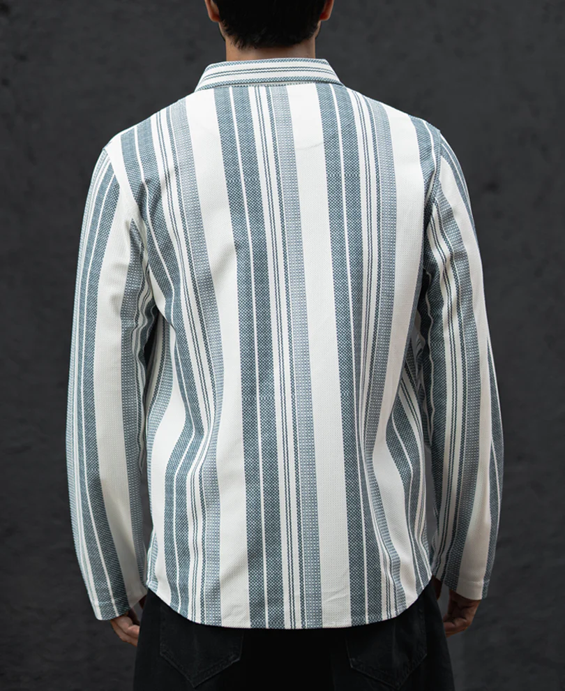 Off White And Blue Striped Regular Fit Full Sleeves Shirt - Image 3