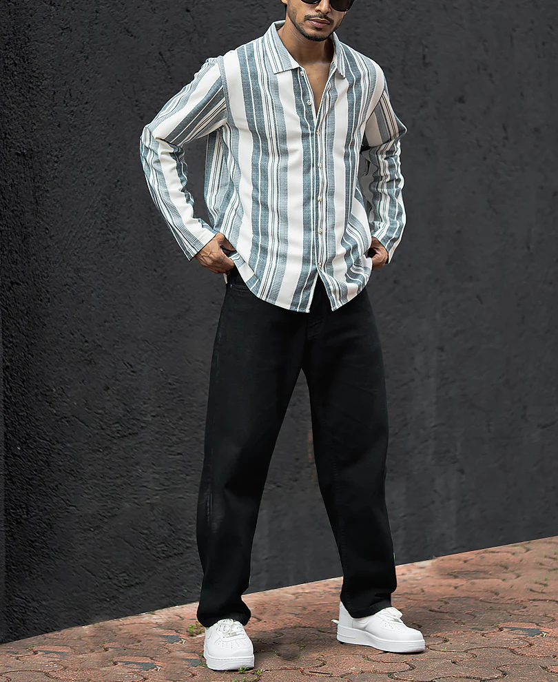 Off White And Blue Striped Regular Fit Full Sleeves Shirt - Image 6