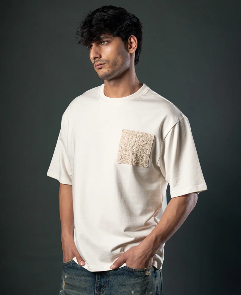 Off White Crochet Patch T-Shirt 100% Cotton - Image 2