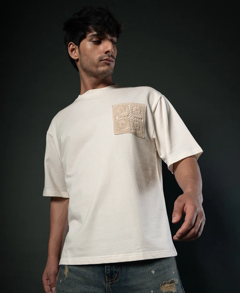 Off White Crochet Patch T-Shirt 100% Cotton - Image 3