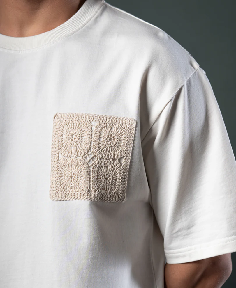 Off White Crochet Patch T-Shirt 100% Cotton - Image 4