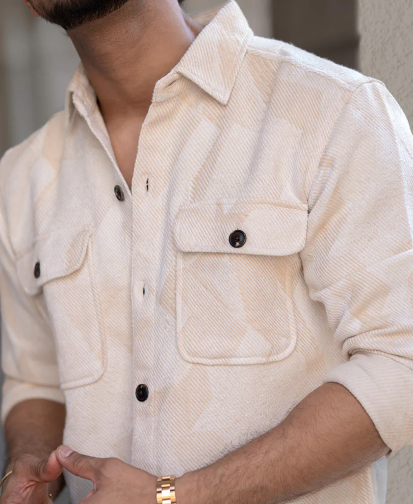 Off-White Double Pockets Regular Fit Full Sleeves Shirt - Image 4