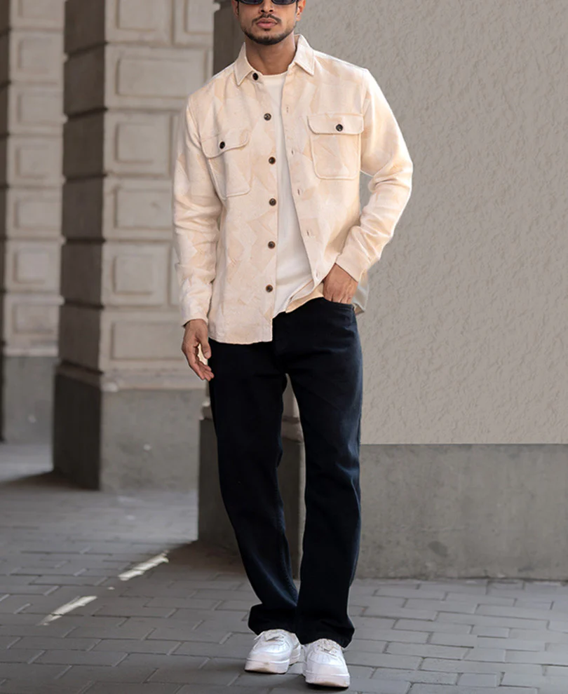 Off-White Double Pockets Regular Fit Full Sleeves Shirt - Image 5