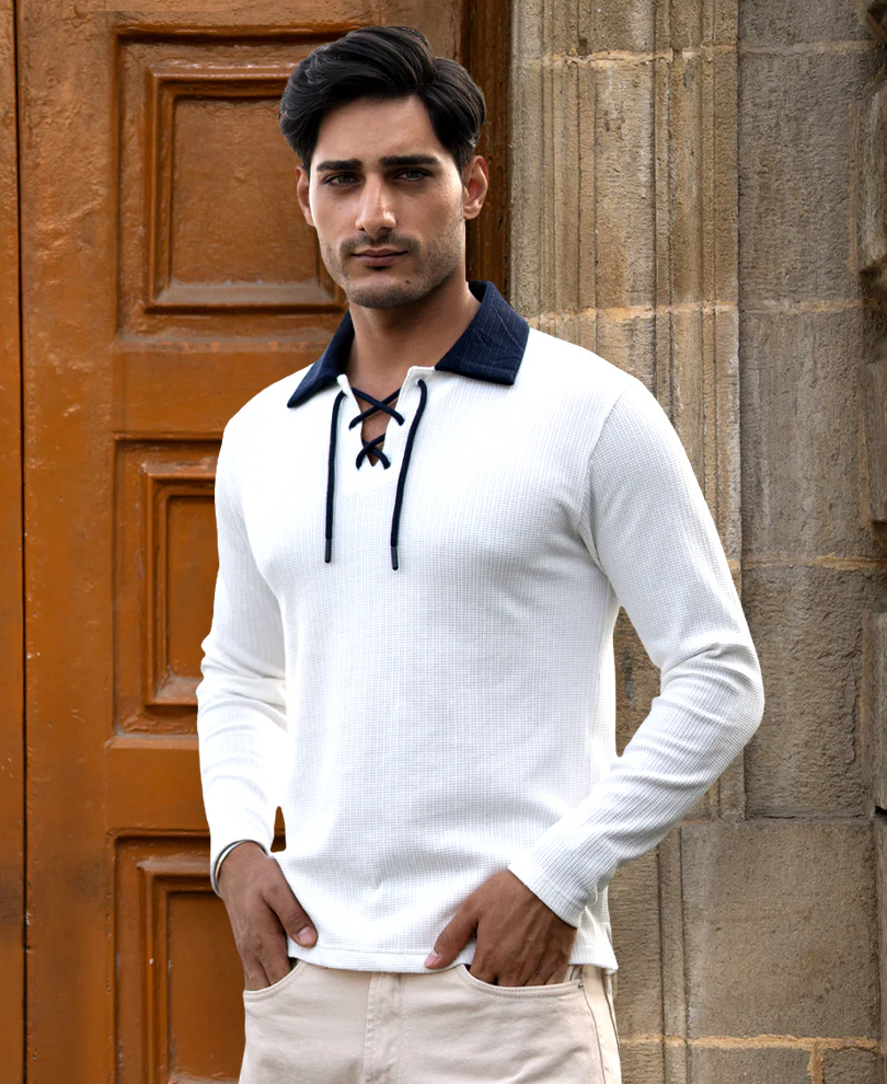 Off-White Drawstring Polo T-Shirt - Image 4